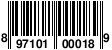 UPC-A barcode 897101000189